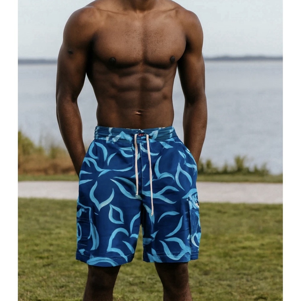 Caribbean Joe Swim Trunks - Men's Large-‎ Aloha Hawaiian Floral Board Shorts